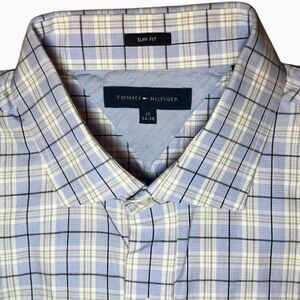 Tommy Hilfiger Slim Fit Plaid Dress Shirt in Blue/White Men’s 17/34-35